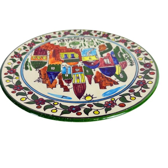 Jerusalem Decorative Art Pottery Plate Hand Painted Holy City VTG Wall Decor - Picture 2 of 11